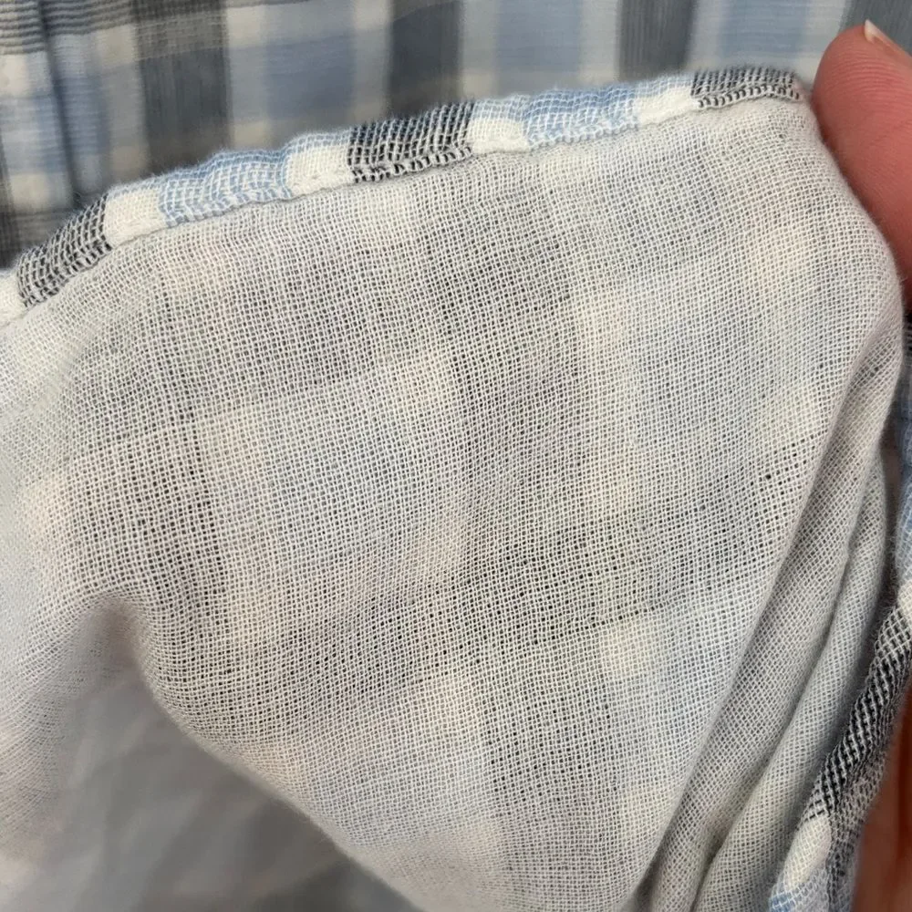 Banana Republic plaid men’s flannel blue black white button down Shirt large EUC